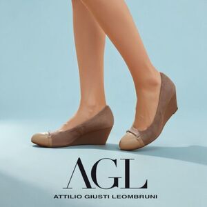 AGL Coquette Light Academia French Girl Suede Cap Toe Wedges